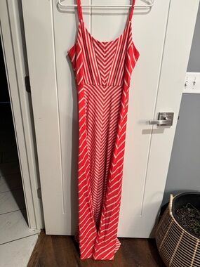 Red/Coral Striped Maxi Dress - Classic Spaghetti Strap

Size XL